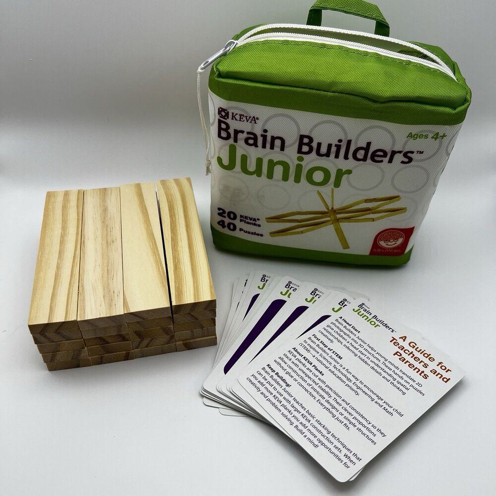 KEVA Brain Builders Junior Wooden Planks Set MindWare STEM Toy w Cards Case